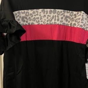 Top Black leopard Collie Block Short Sleeve